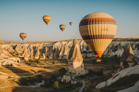 热气球背景土耳其夏天天空中的热气球背景