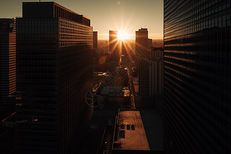 创意汽车背景夕阳下的办公楼背景