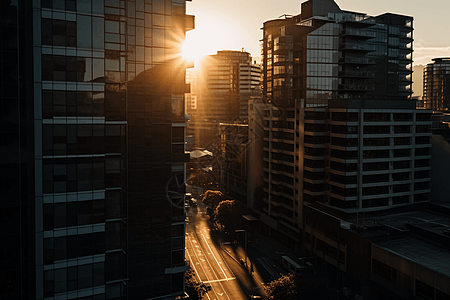 创意汽车夕阳下的大楼背景