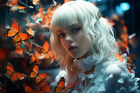 蝴蝶和少女图片