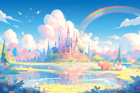 卡通抽象景观的城堡背景图片