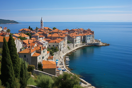 美丽小镇欧洲度假沿海城市的美丽景观背景