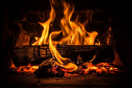 壁炉中燃烧取暖的木炭图片