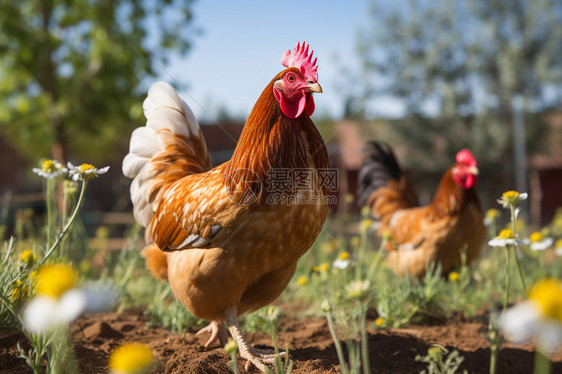 农村养鸡场中的公鸡图片