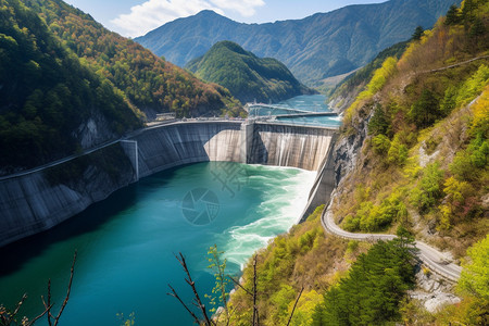 山间人工修建的水坝图片