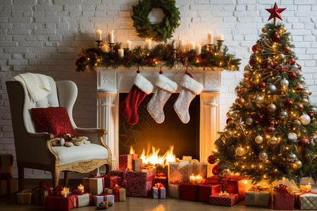 室内家居的圣诞节装饰场景背景图片