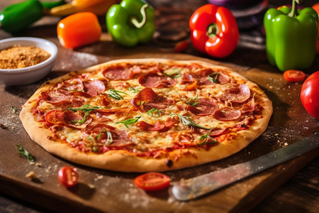 美味的意大利培根披萨图片