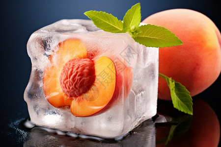 冷冻的新鲜桃子冰块图片