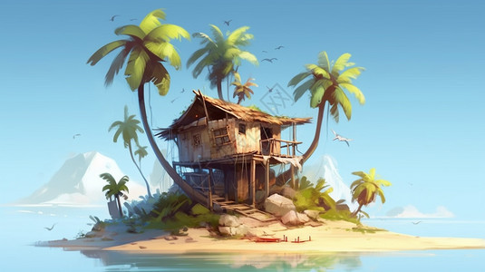 海中孤岛上的房屋图片