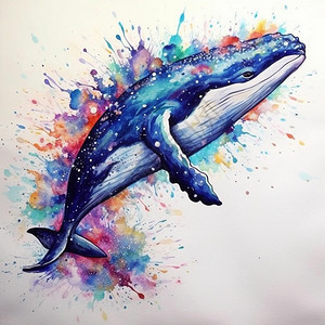 水彩泼墨风鲸鱼图片