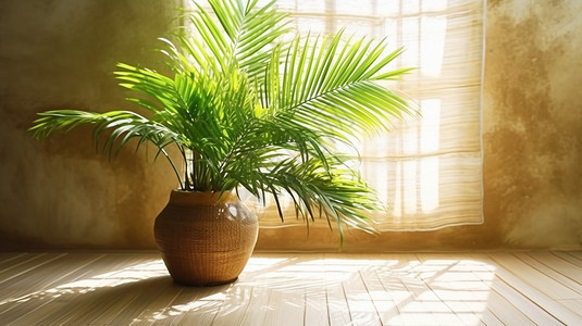 室内的棕榈树叶盆栽图片