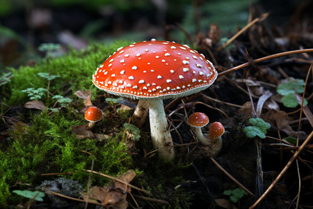 生长在森林中的野生菌菇背景图片