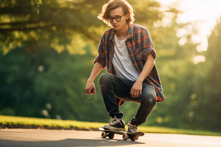 滑滑板的青年图片