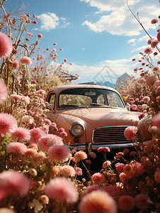 梦幻鲜花场景中的轿车图片