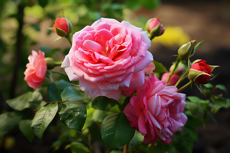 花园里的粉色玫瑰花图片