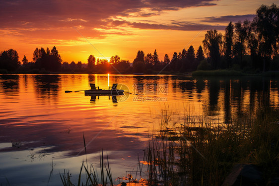 日落时分的湖面图片