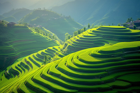 美丽的梯田山脉背景图片