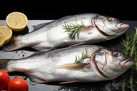 新鲜食材海鲈鱼背景图片