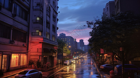 城市夜晚街道景观的创意插图图片