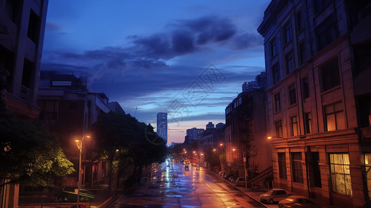 晚间街景的艺术插图（照片）图片