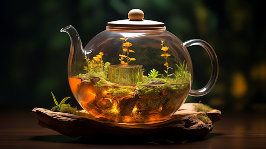 玻璃茶壶创意茶壶绿植概念图设计图片