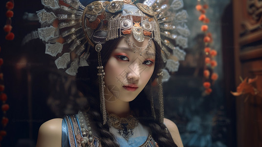 中国苗族美女背景图片