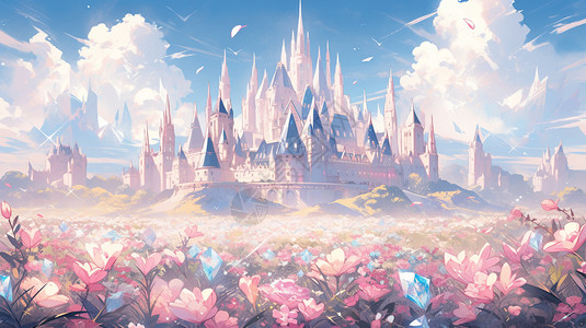 二次元动画梦幻般城堡插图图片