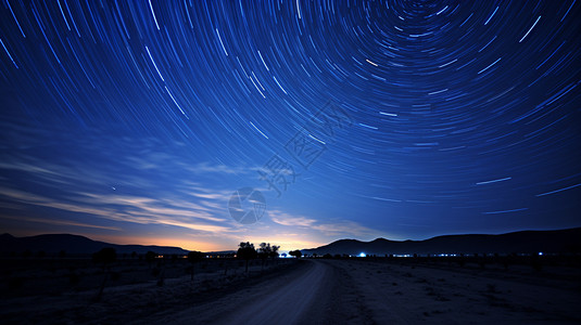 乡村夜晚璀璨星空景观图片