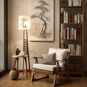 新中式简约风格的室内家居场景高清图片