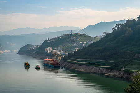 河流中的船只图片