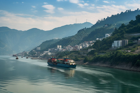 河流中的运输船只图片