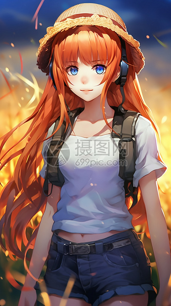 二次元美少女创意插图图片