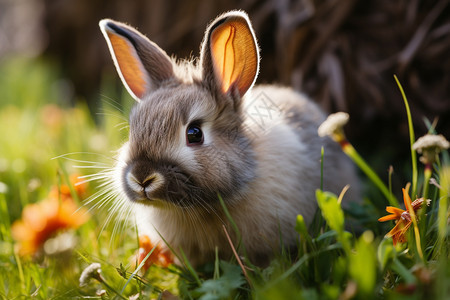 草坪中可爱的小兔子图片