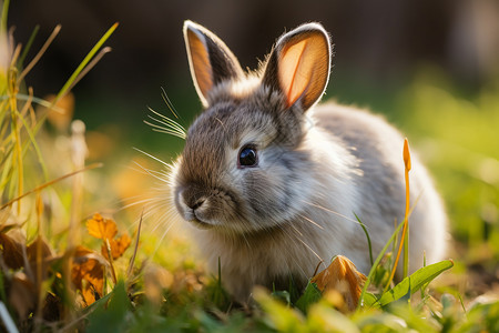 草地中可爱的兔子背景图片