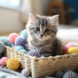 篮筐中可爱的猫咪图片