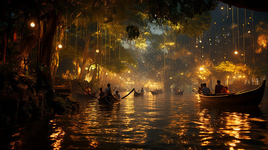 热带地区传统节日的河景图片