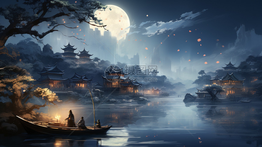 古代山水风景水墨画插画图片下载-正版图片600398812-摄图网