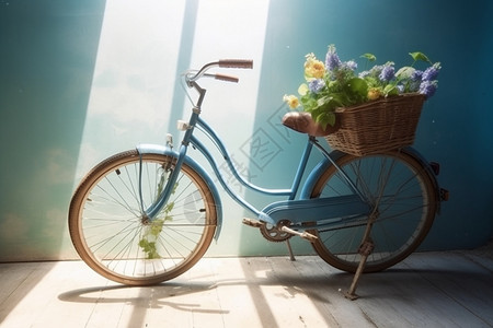 自行车篮子里的花朵图片