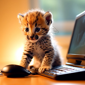 键盘上的小猫背景图片