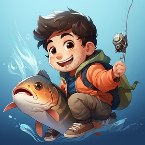 钓鱼的短发胖男孩背景图片