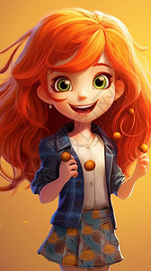 橙色头发的可爱女孩图片