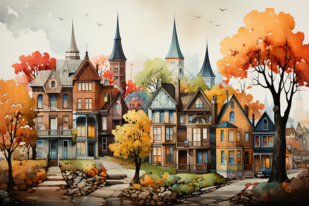 秋天城市景观图片