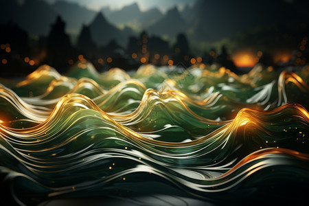 抽象的绿色波浪景观图片