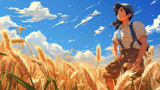 稻田里的男孩背景图片