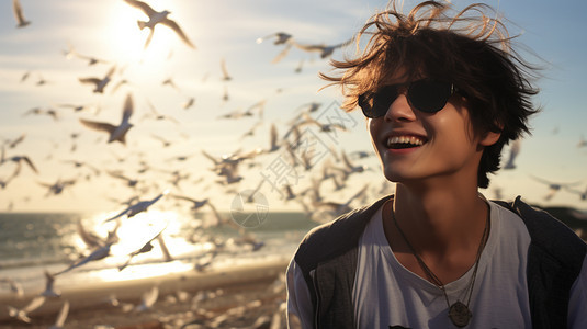 海边的男孩图片