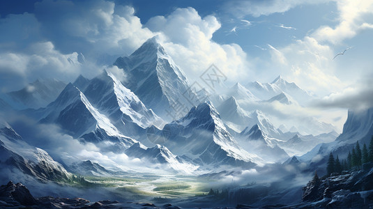 白色的雪山插画图片