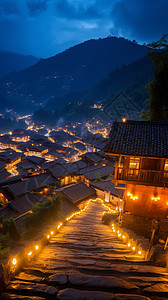 苗寨村落夜景图片