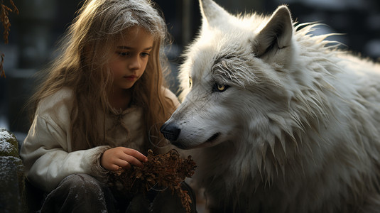 跟白狼生活的女孩背景图片