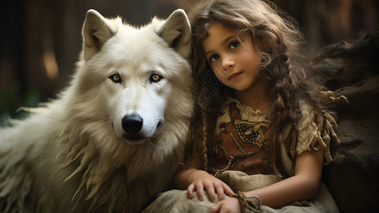 小女孩和大白狼图片