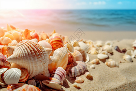 沙滩上美丽的海螺图片